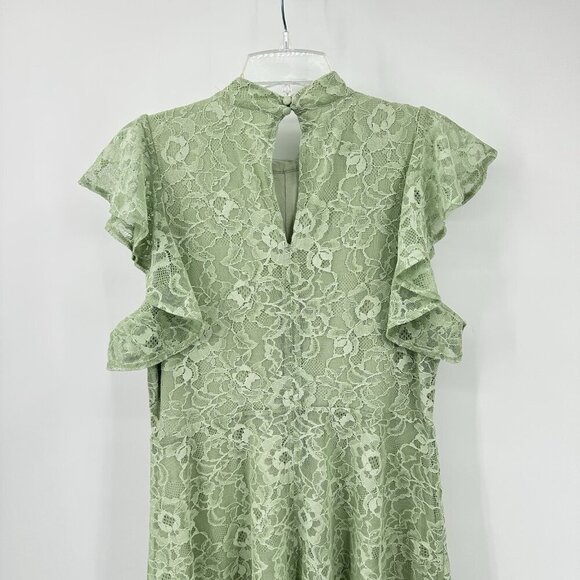 NEW ANTHROPOLOGIE MAEVE dress fit flare mini lace mock neck flutter mint LARGE - Picture 6 of 11